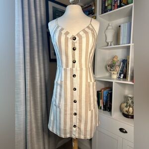 Pink Lily Beige Striped Button-Down Mini Dress